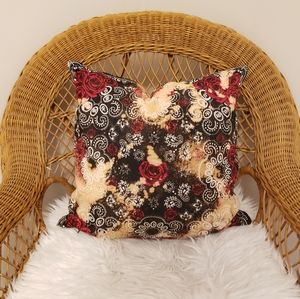 Acid Wash Pillow Case - Black with Red Roses